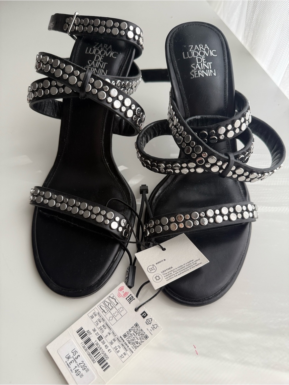 Zara Sandals Leather genuine Studded New Black Ludovic de Saint Sernin 6.5